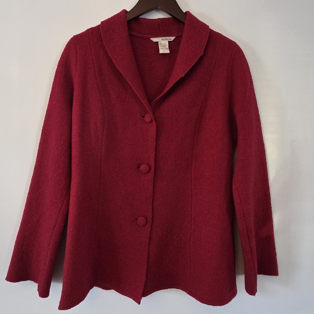 Two Star Dog Women Red 100% Wool Jacket Size L Blazer